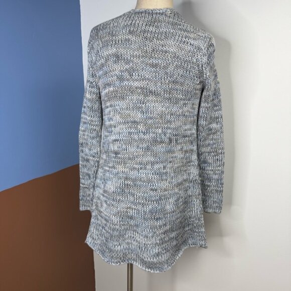 J. Jill Open Front Blue Marled Long Sleeve Knit Cardigan Sweater 100% Cotton S - Picture 4 of 7